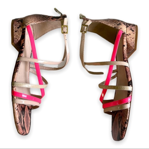 Louise Et Cie Sandals Eleri Snake Leather Patent Stap Square Toe Block Heels - Picture 6 of 10